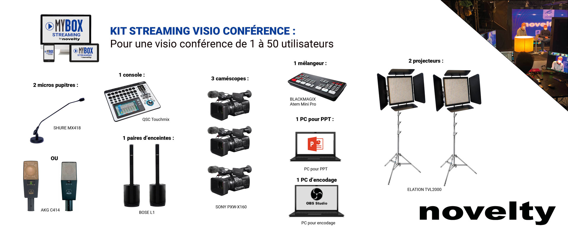 Visuel Fiche complète : NOVELTY Kit Streaming Visio Conference 1-50